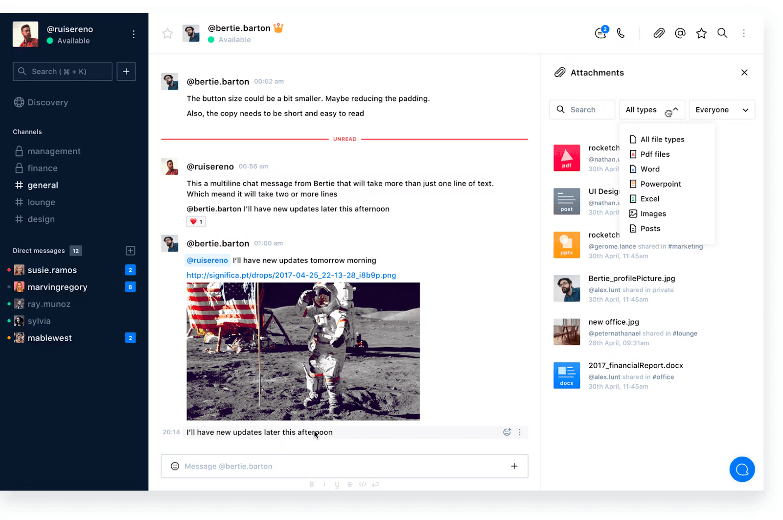 Chat securely with team members in Rocket.Chat