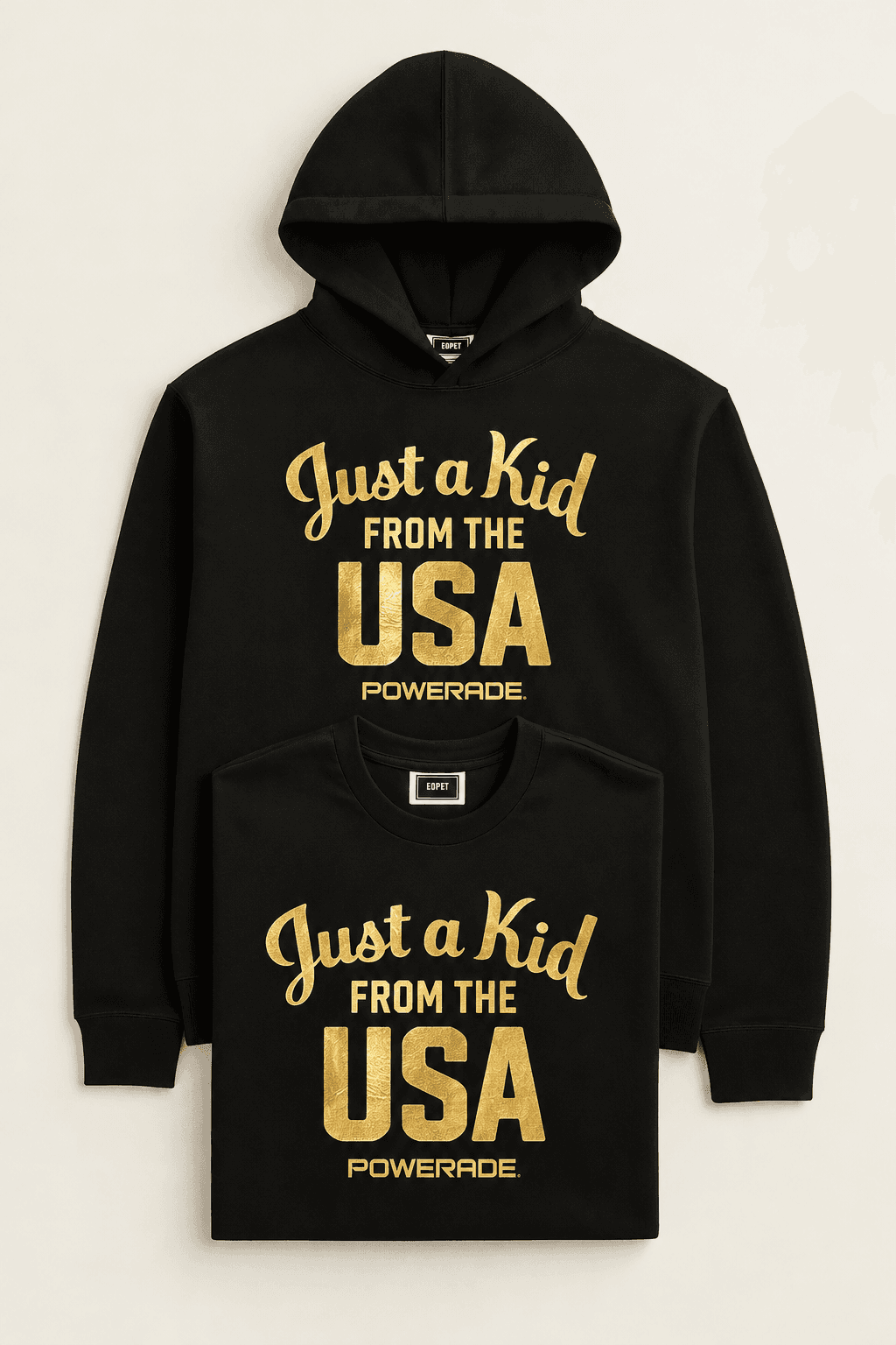 Folded campaign tee over hoodie
