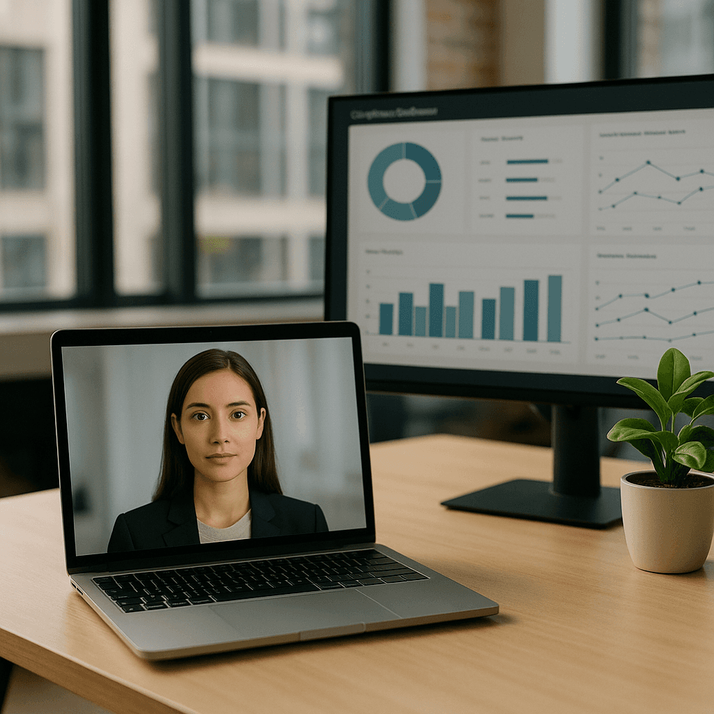 SME avatar delivering compliance training on laptop screen