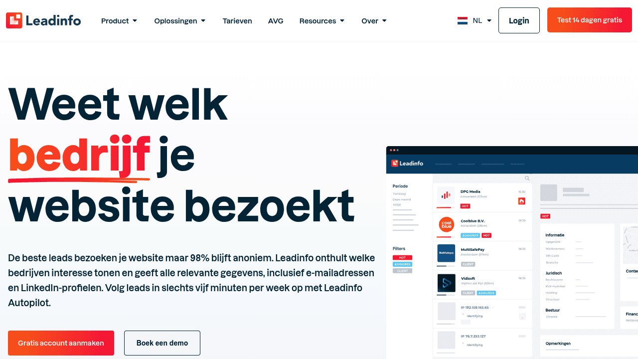 Screenshot of https://leadinfo.com/nl