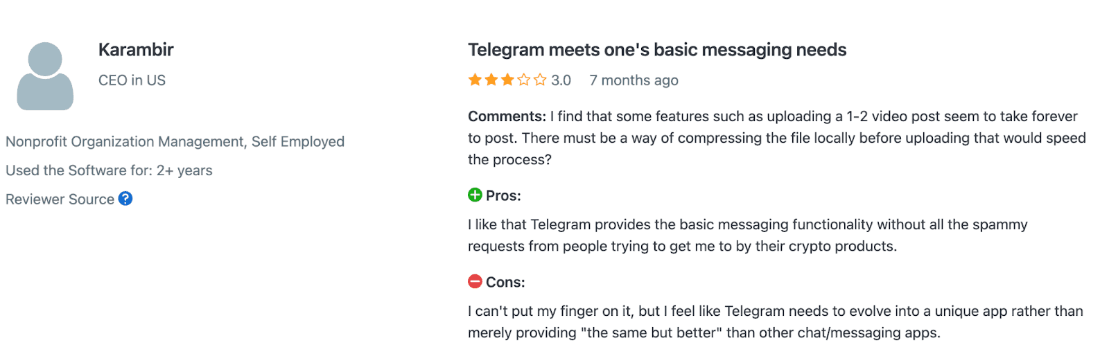 A review of Telegram on Capterra