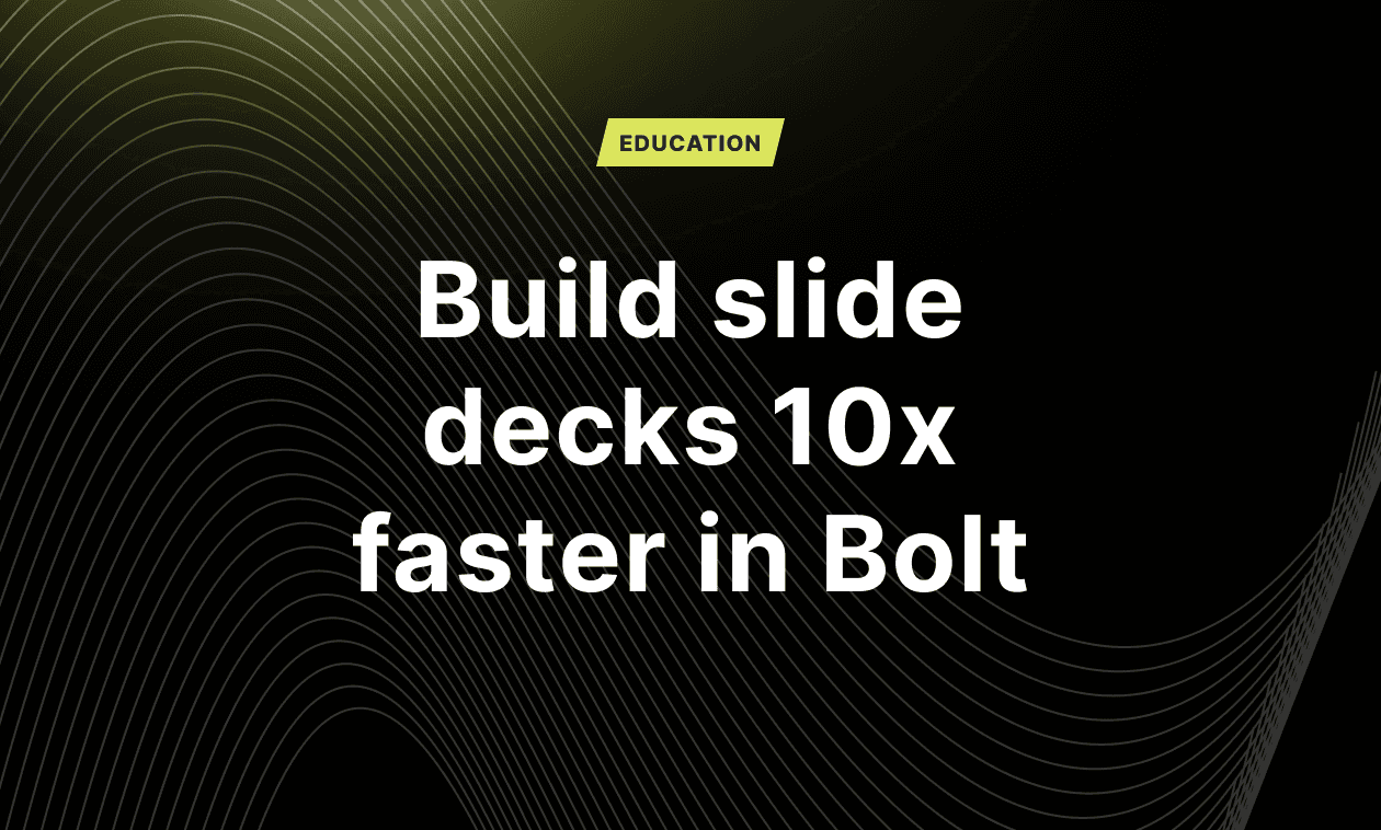 A cover image reads "Build slide decks 10x faster in Bolt"
