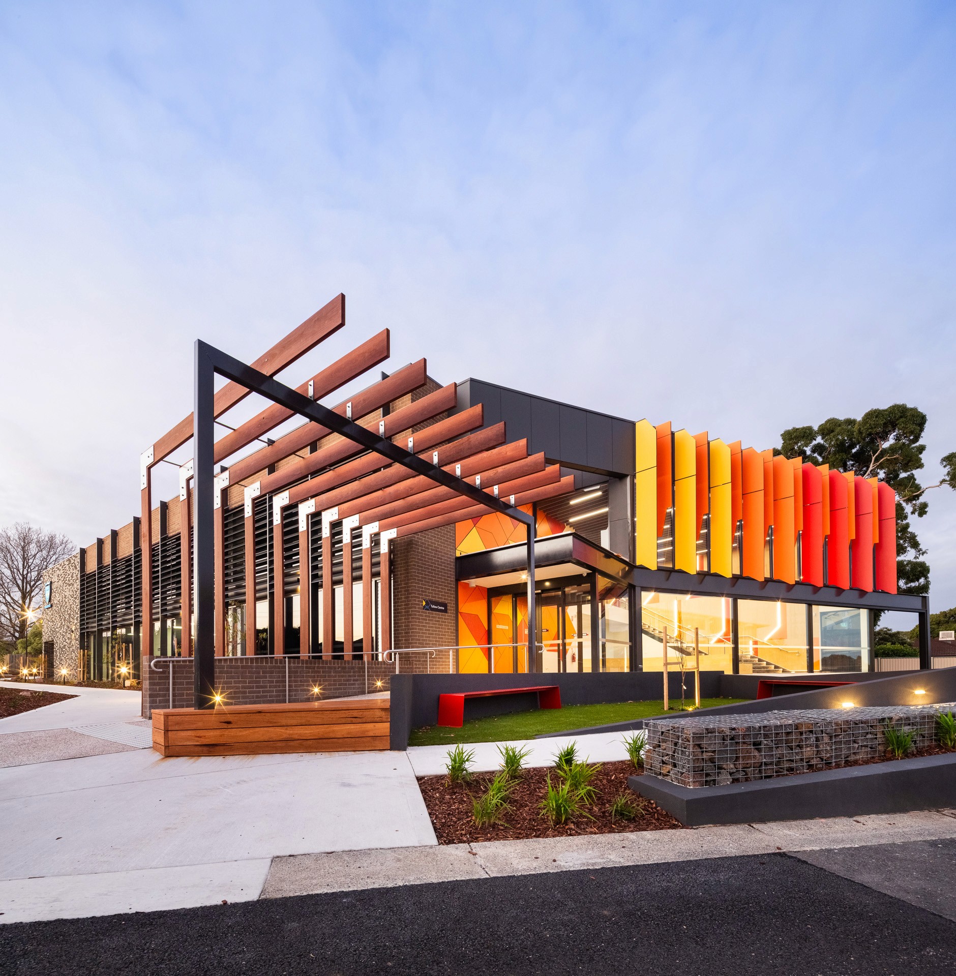 Geometric wooden wall panels with angled shapes and warm highlights.