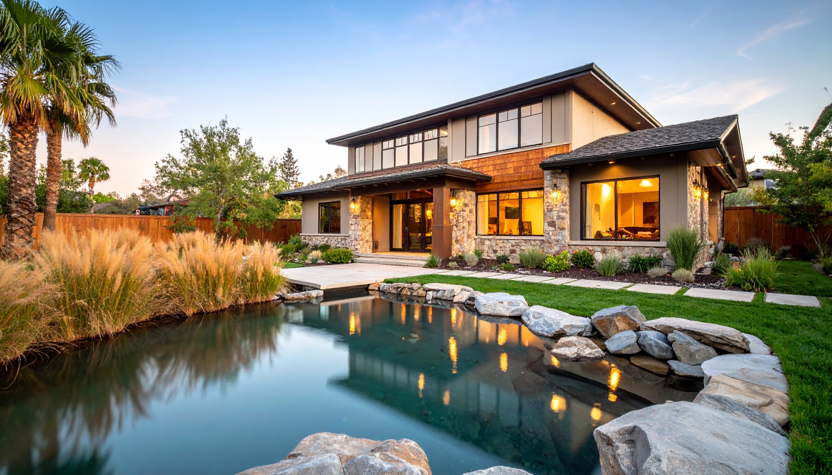 Beautiful House with a Pond and a garden