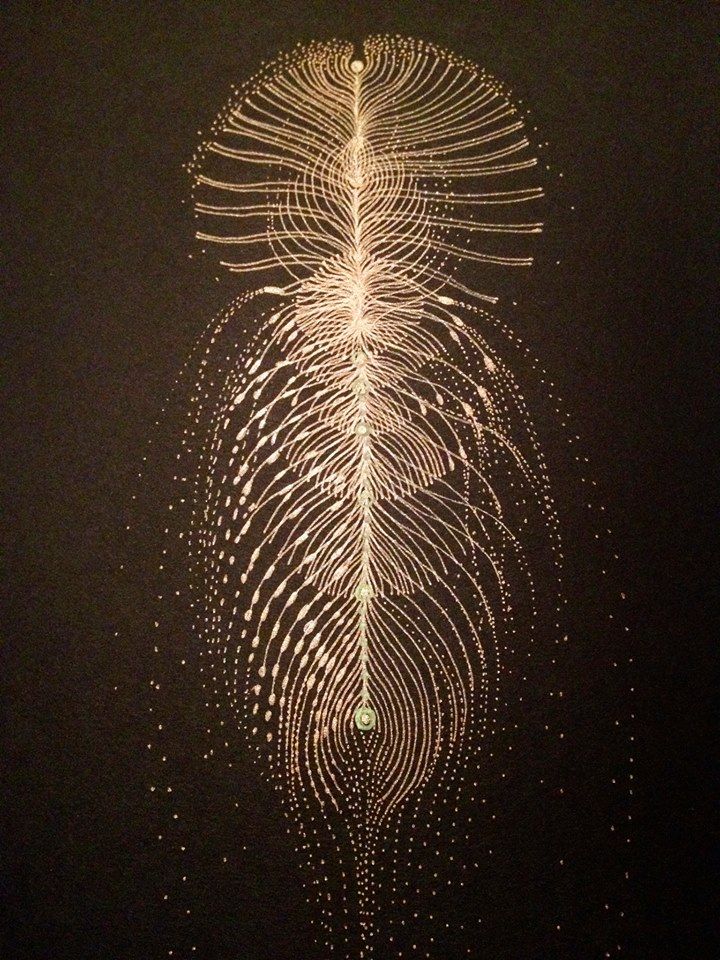Sacred geometry feather illustration on black background