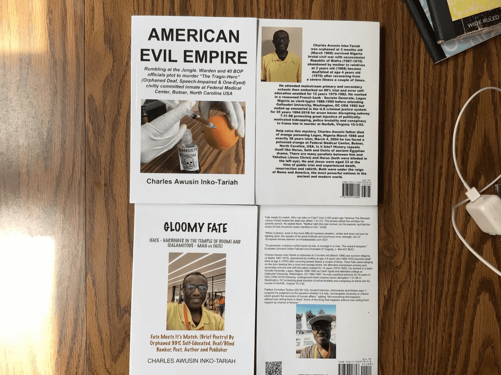 Front and back covers of American Evil Empire and Gloomy Fate by Charles Awusin Inko-Tariah.