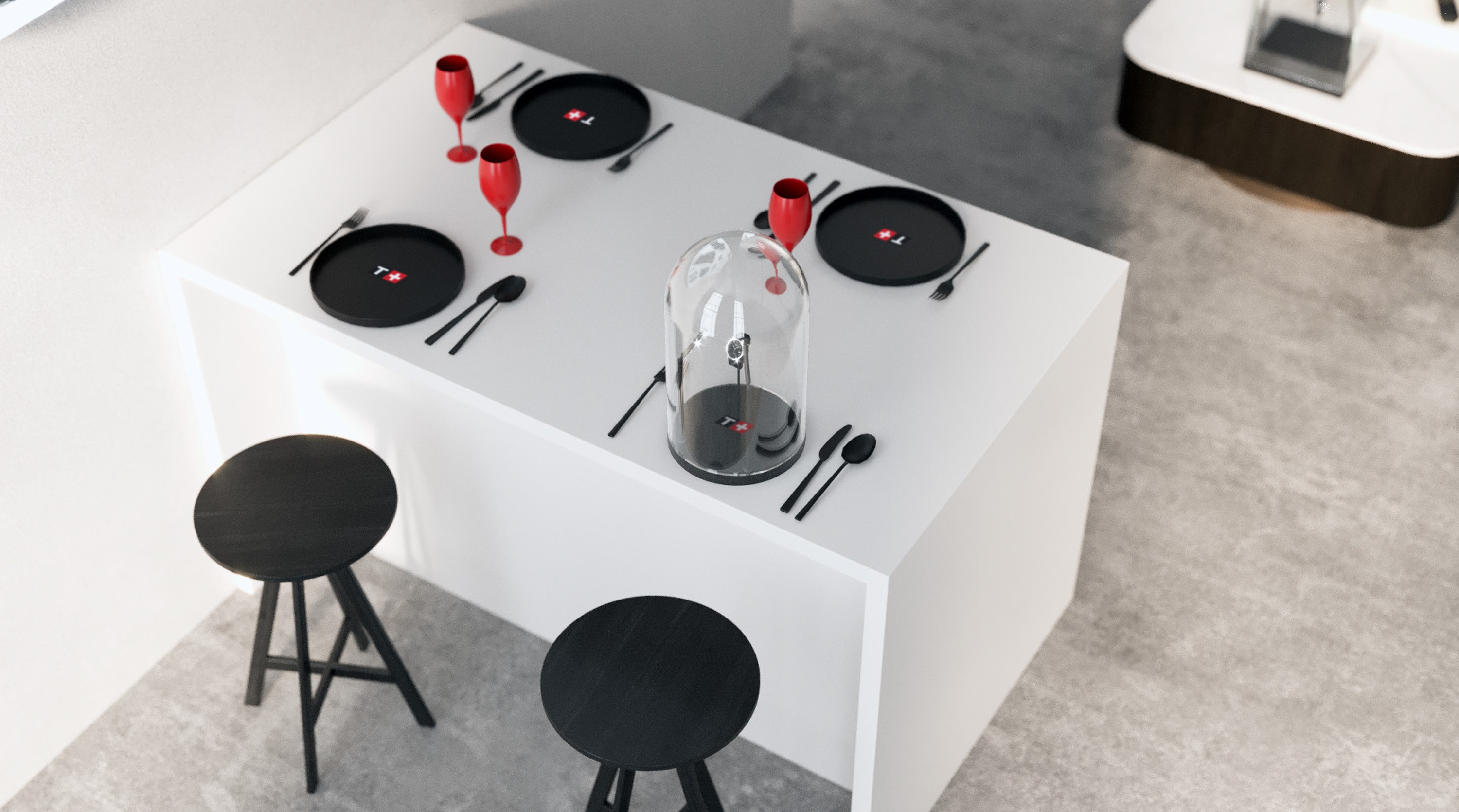 Table presnetation watch product of the TISSOT watch manufacture exhibition retail concept