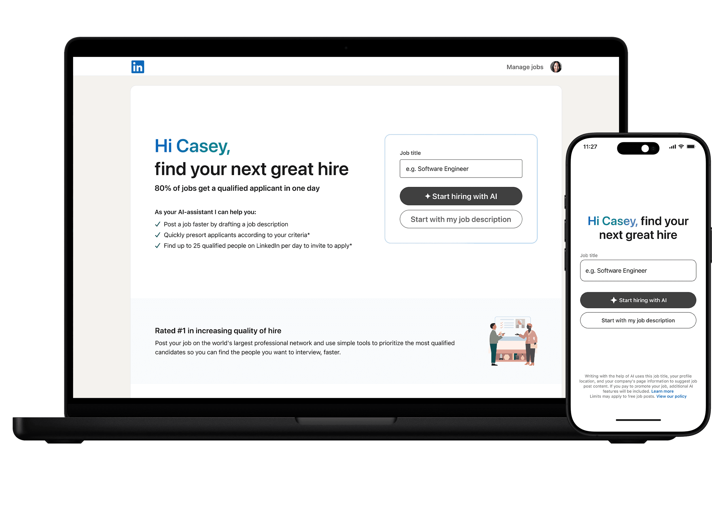 LinkedIn Hiring Assistant Mockup - Mackbook and iPhone