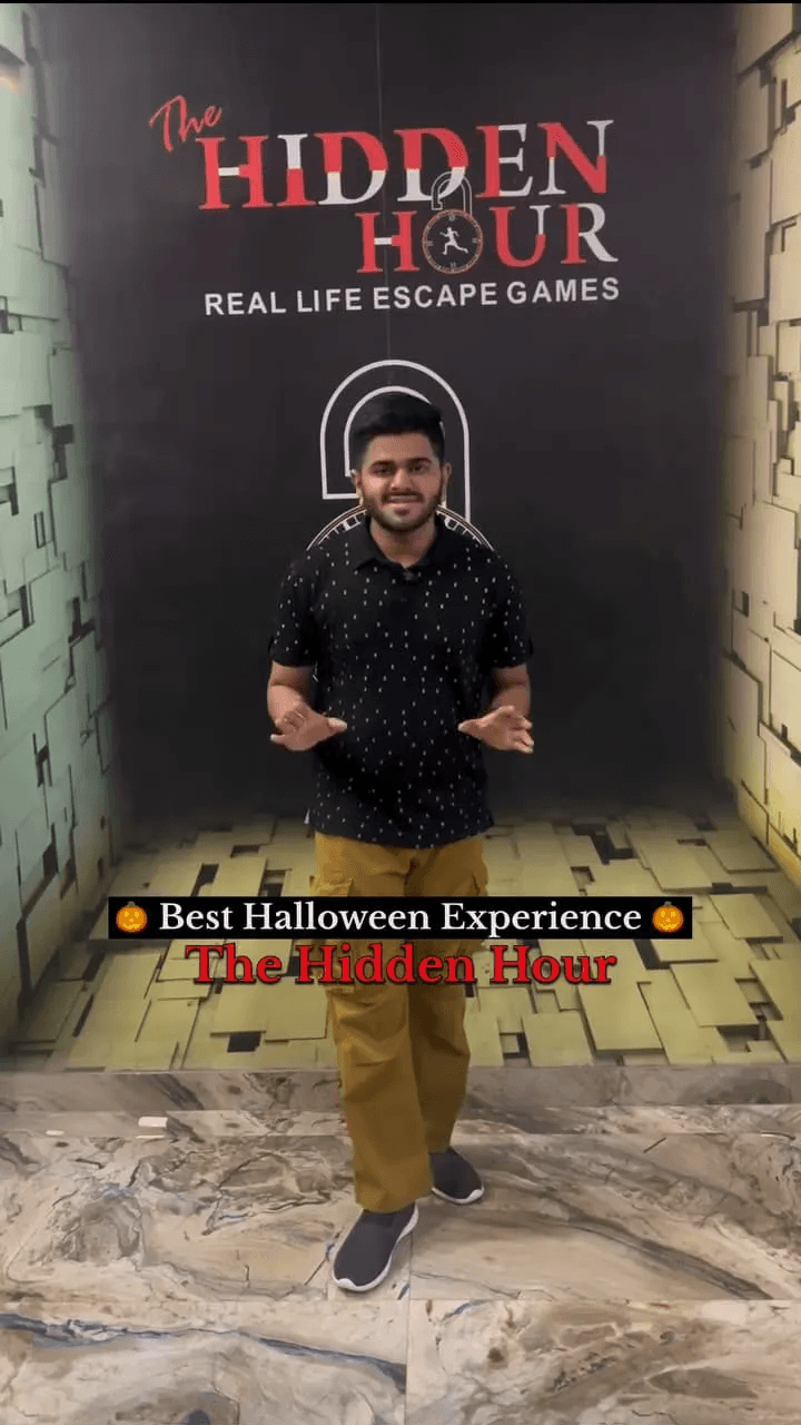 Influencer Anmol standing outside the center after playing mystery escape rooms