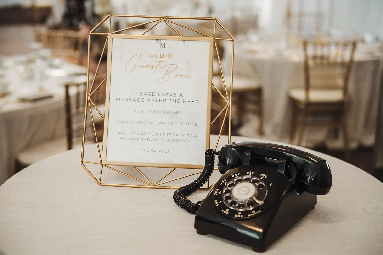 Vintage rotary phone audio guestbook for recording wedding messages and well wishes