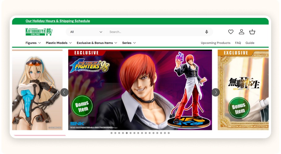 Kotobukiya Online homepage