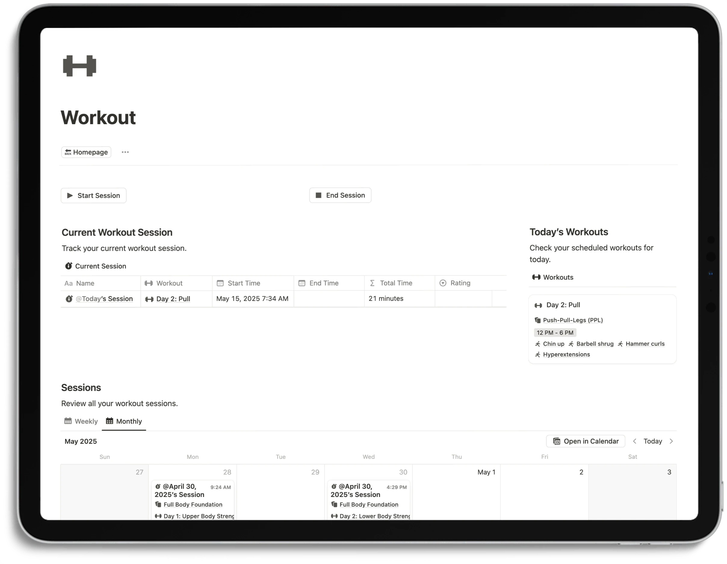 Notion Workout Tracker - Workout