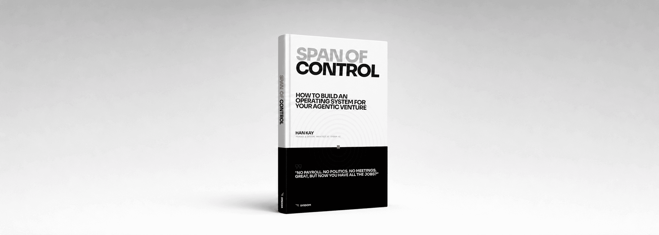 Span of Control book mock-up shown in full against a wide pale-gray studio background