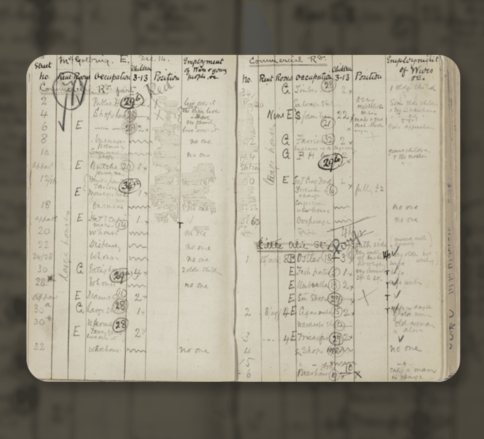 Pagina di un registro manoscritto storico con dati demografici