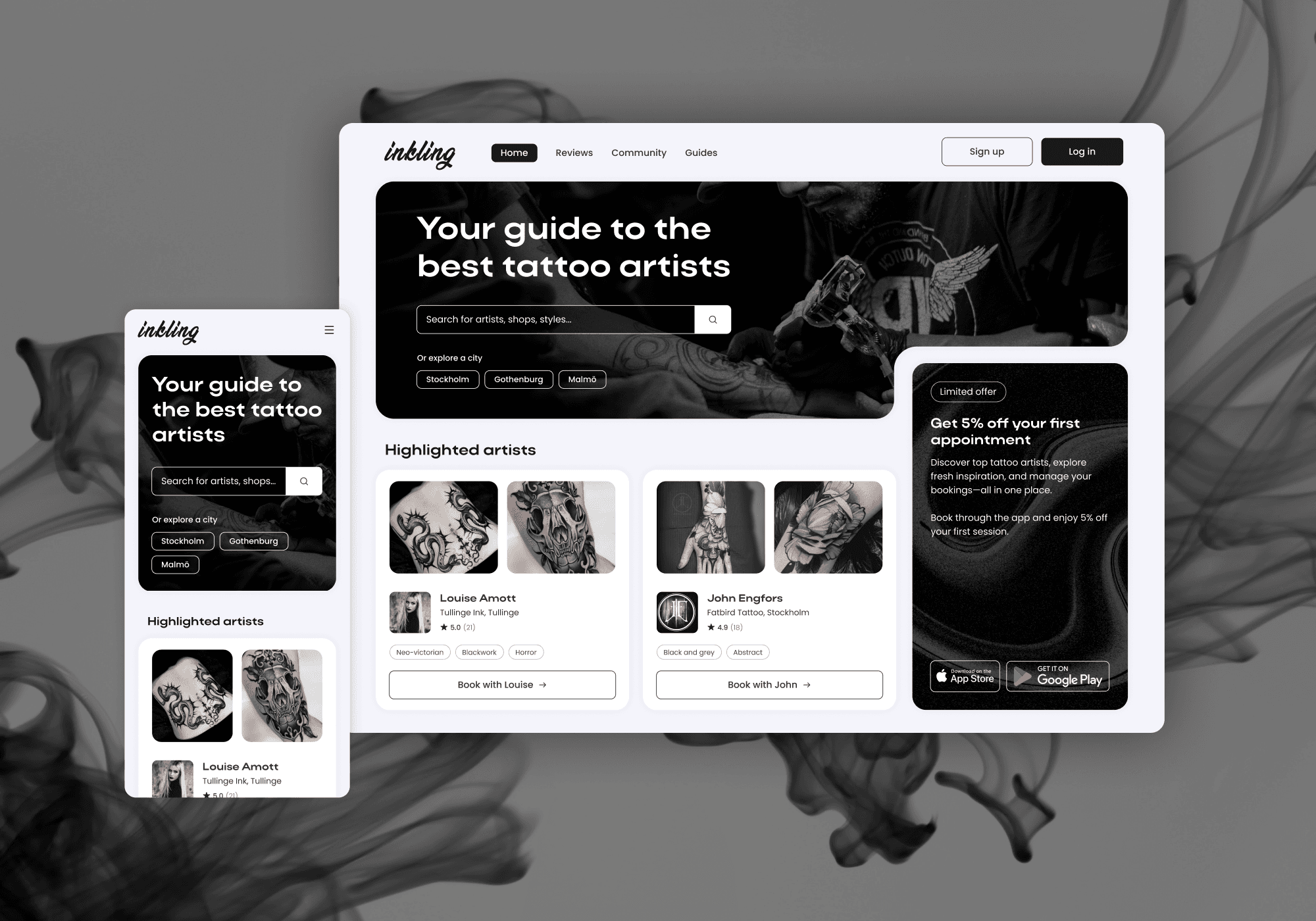 Mockup of a landing page.