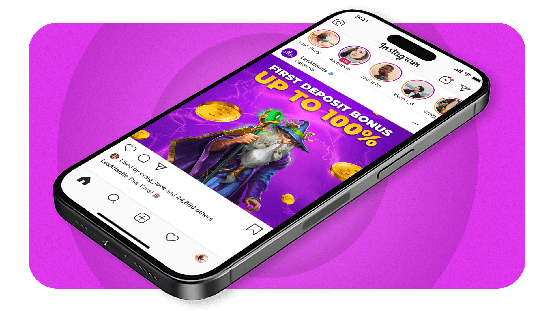 To master the "Maximalist" look, I used a high-contrast palette (Yellow/Purple) to ensure the 100% bonus pops instantly. I placed the character to lead the eye toward the CTA, turning a busy composition into a functional conversion tool.