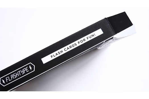 A card box with the text: Flashtype. Flash Cards For Fun!