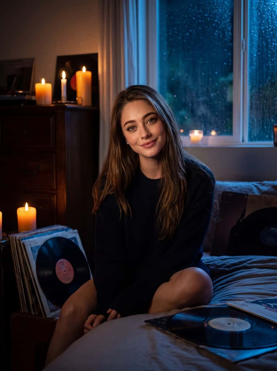 aesthetic generator moody bedroom with rainy night ambiance