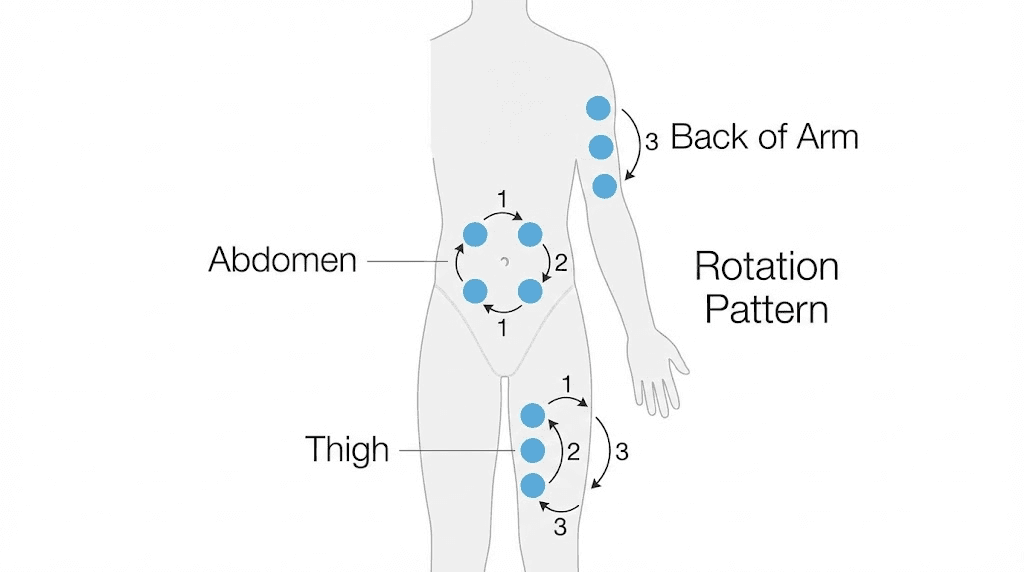 KLOW peptide injection sites for subcutaneous administration