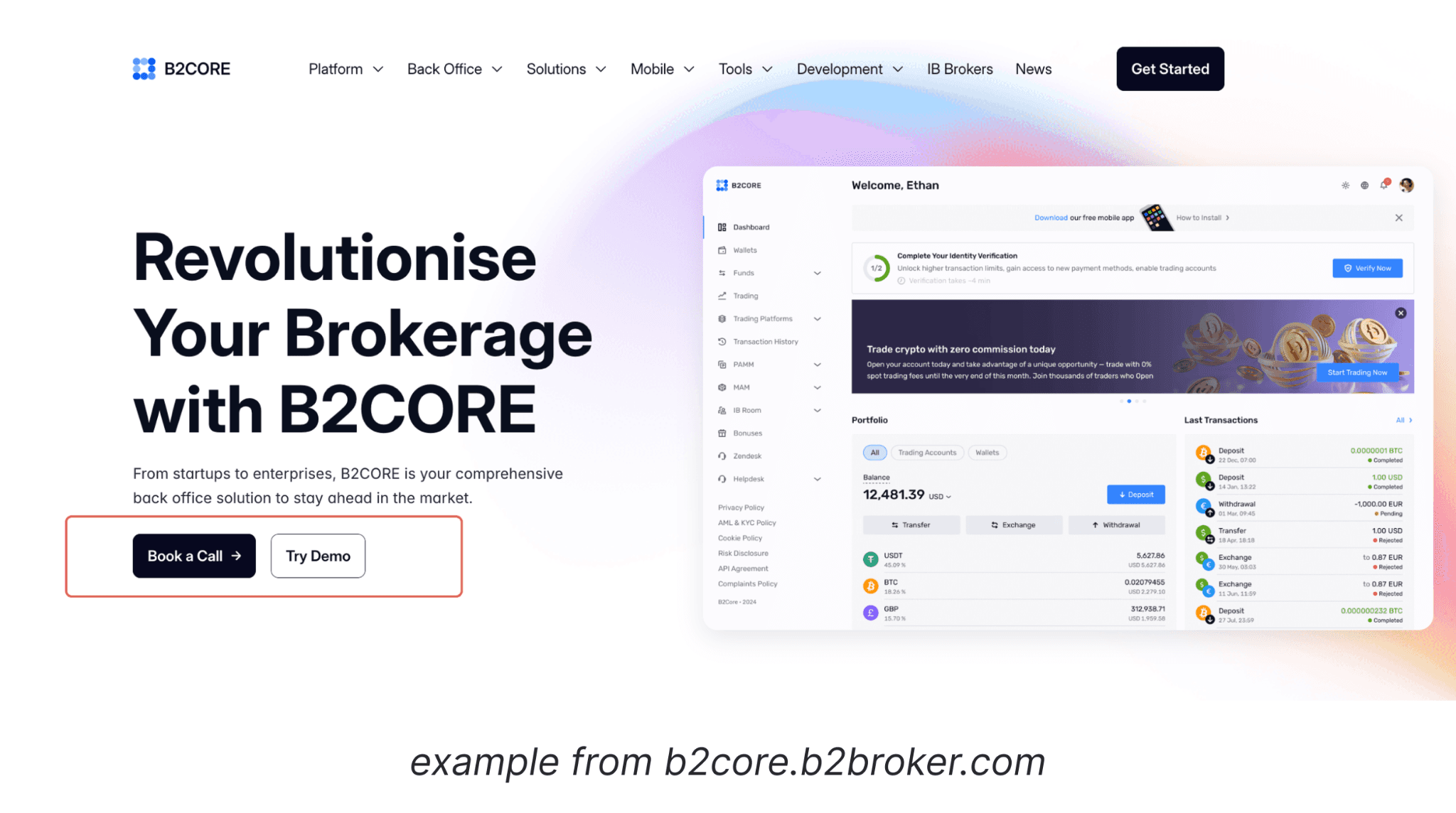 B2CORE website example