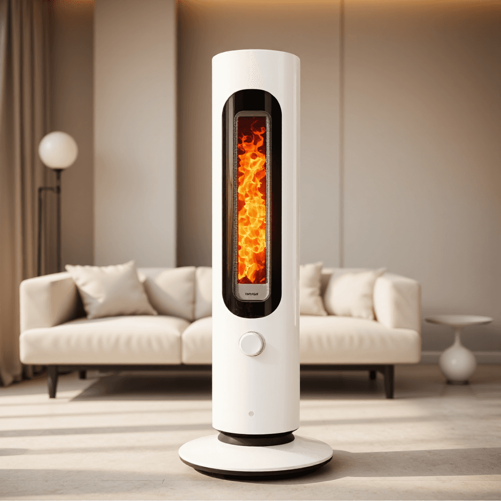 product photography of a portable electric heater with a cylindrical design
