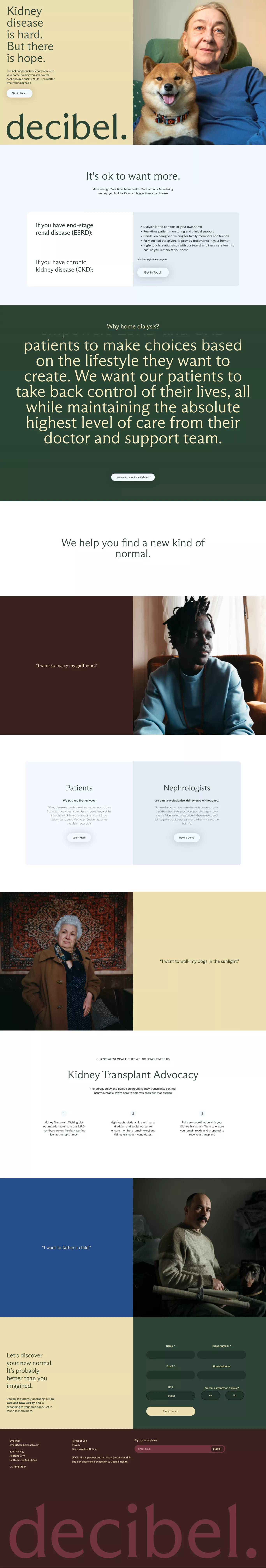 Decibel Health – Kidney Lifestyle Platfo landing page screenshot showcasing Medical design