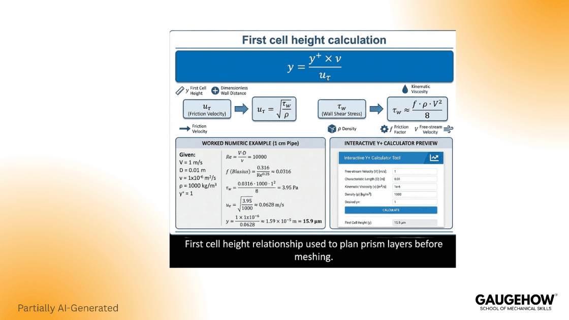y+ first cell height calculation equation