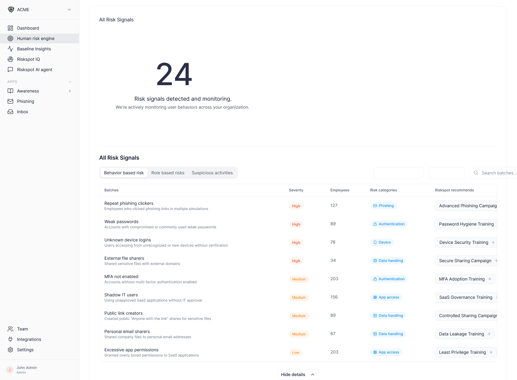 Drospecta's dashboard
