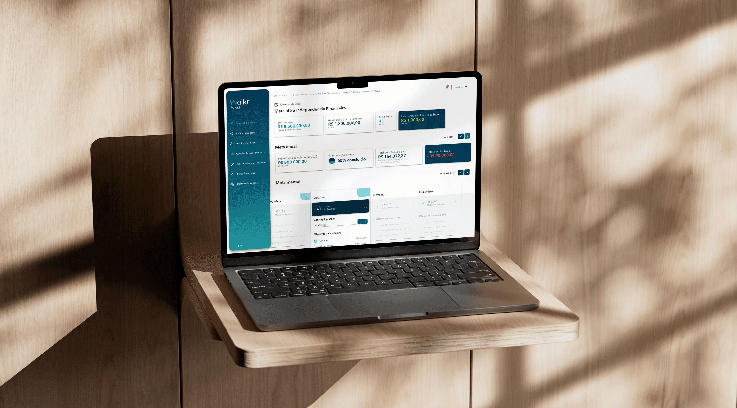 A mockup for an iPhone placed on a table for a personal finance mobile app