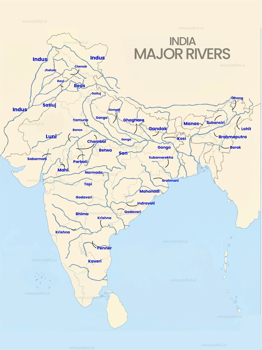 Major Rivers in India Map