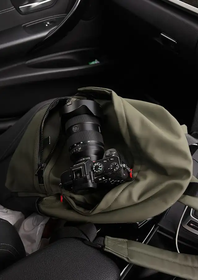 photo of a camera in a green gear bag