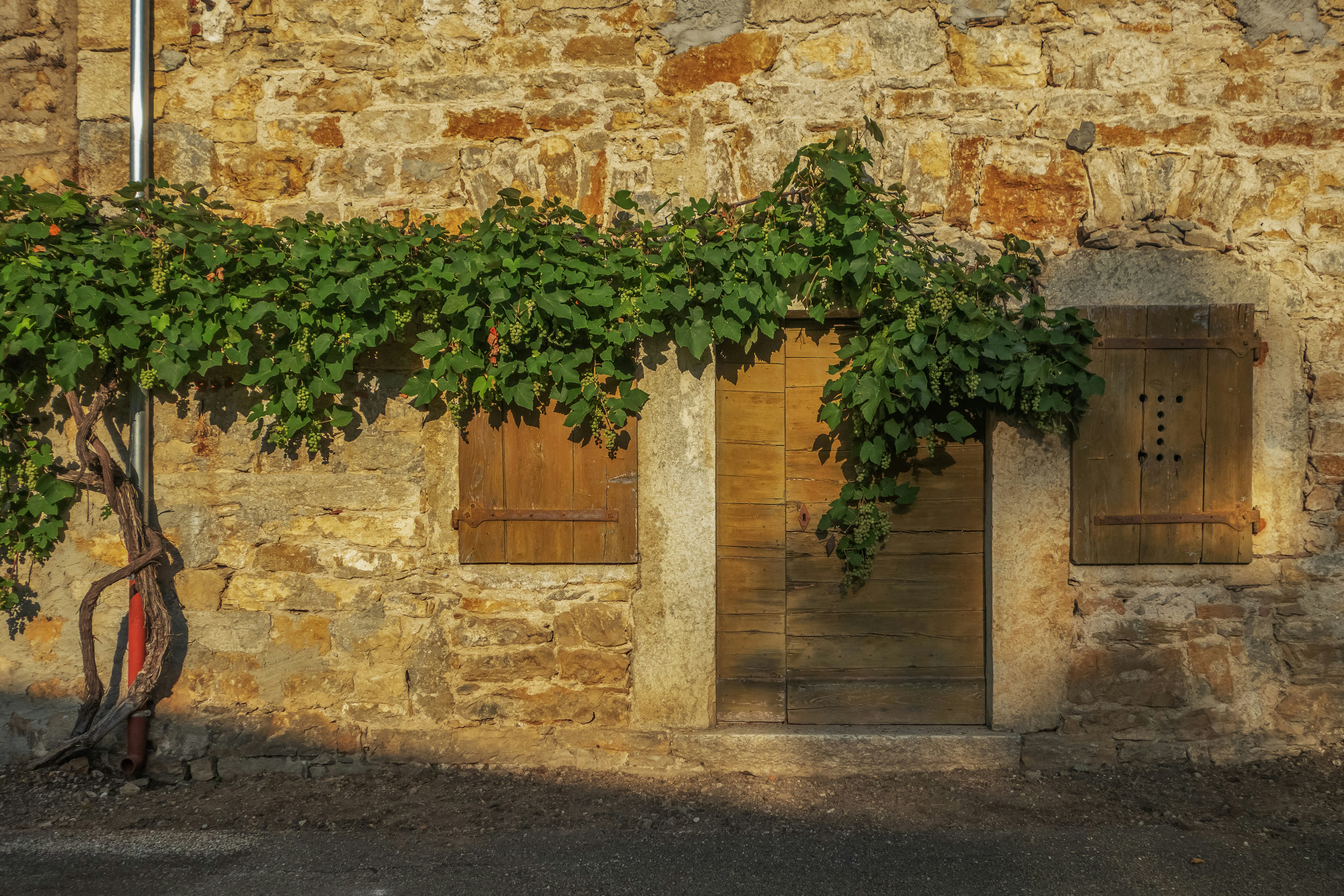 The front wall of an old brick house