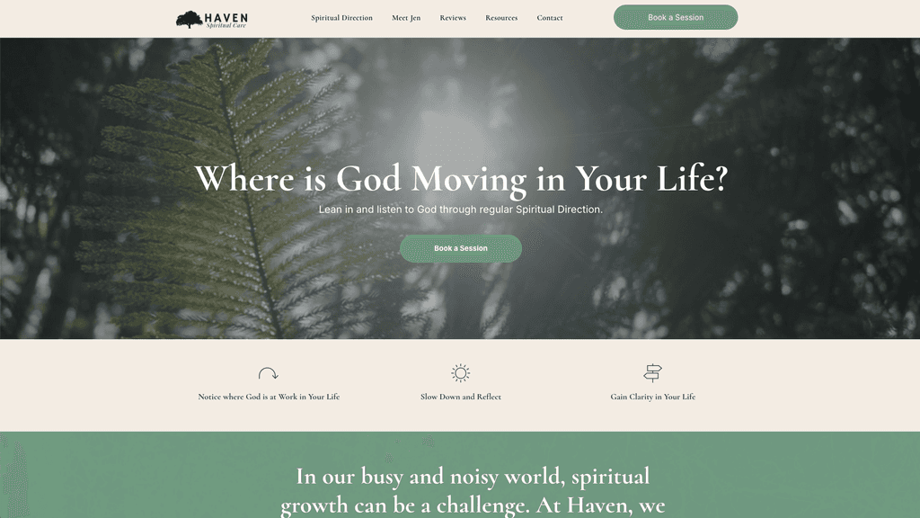 Haven Spiritual Direction Lincoln NE, Nebraska Webflow Design, Copywriting, and marketing strategy for small businesses. 