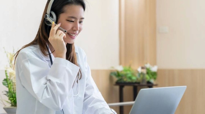 healthcare provider performing a telehealth consultation