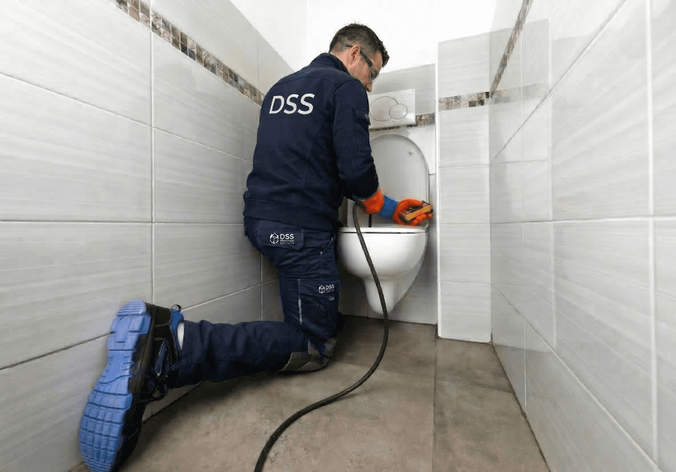 plombier qui fait une inspection canalisation