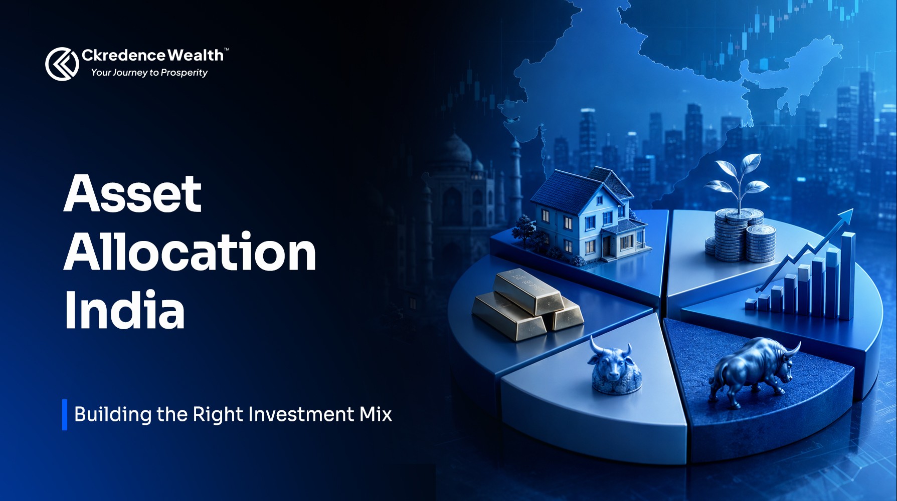 Asset allocation India guide showing equity, debt, gold, real estate, and wealth growth for balanced investment planning.