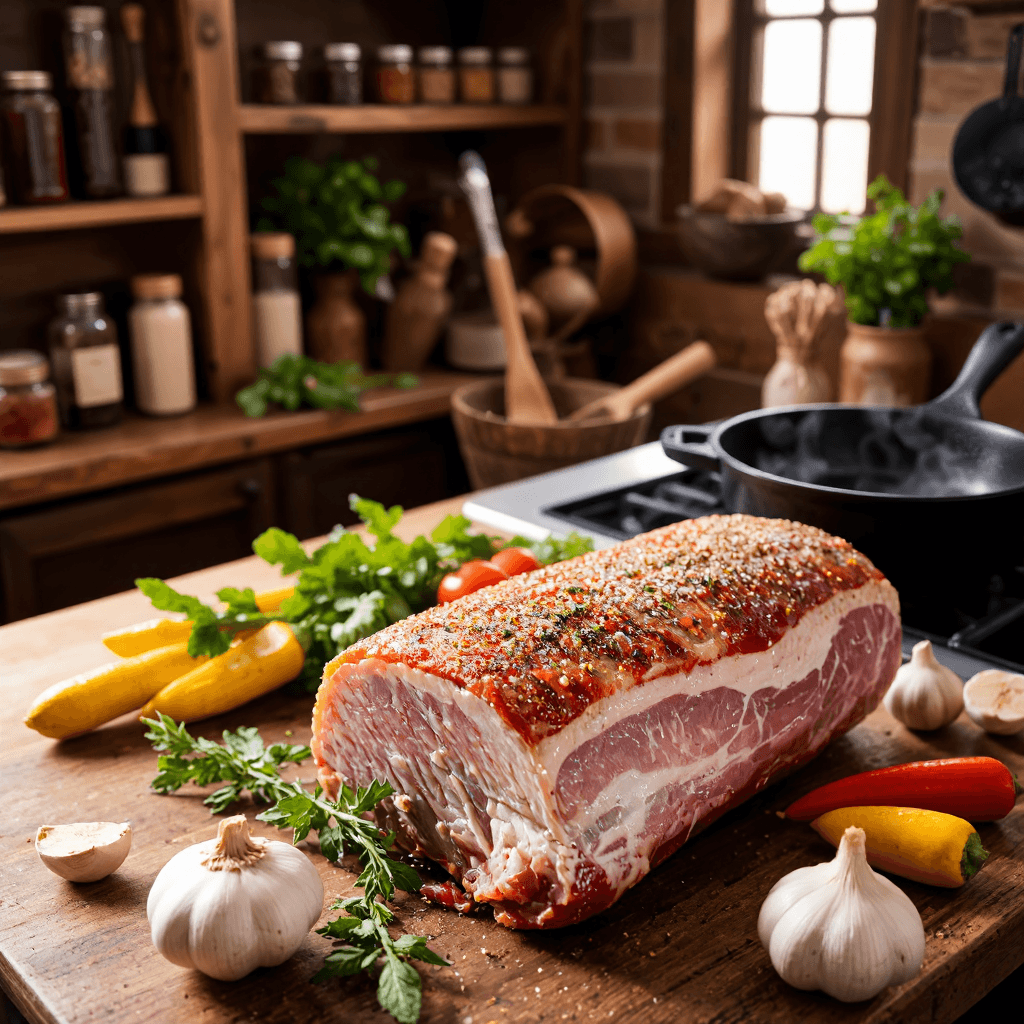 product photography of seasoned thick pork loin