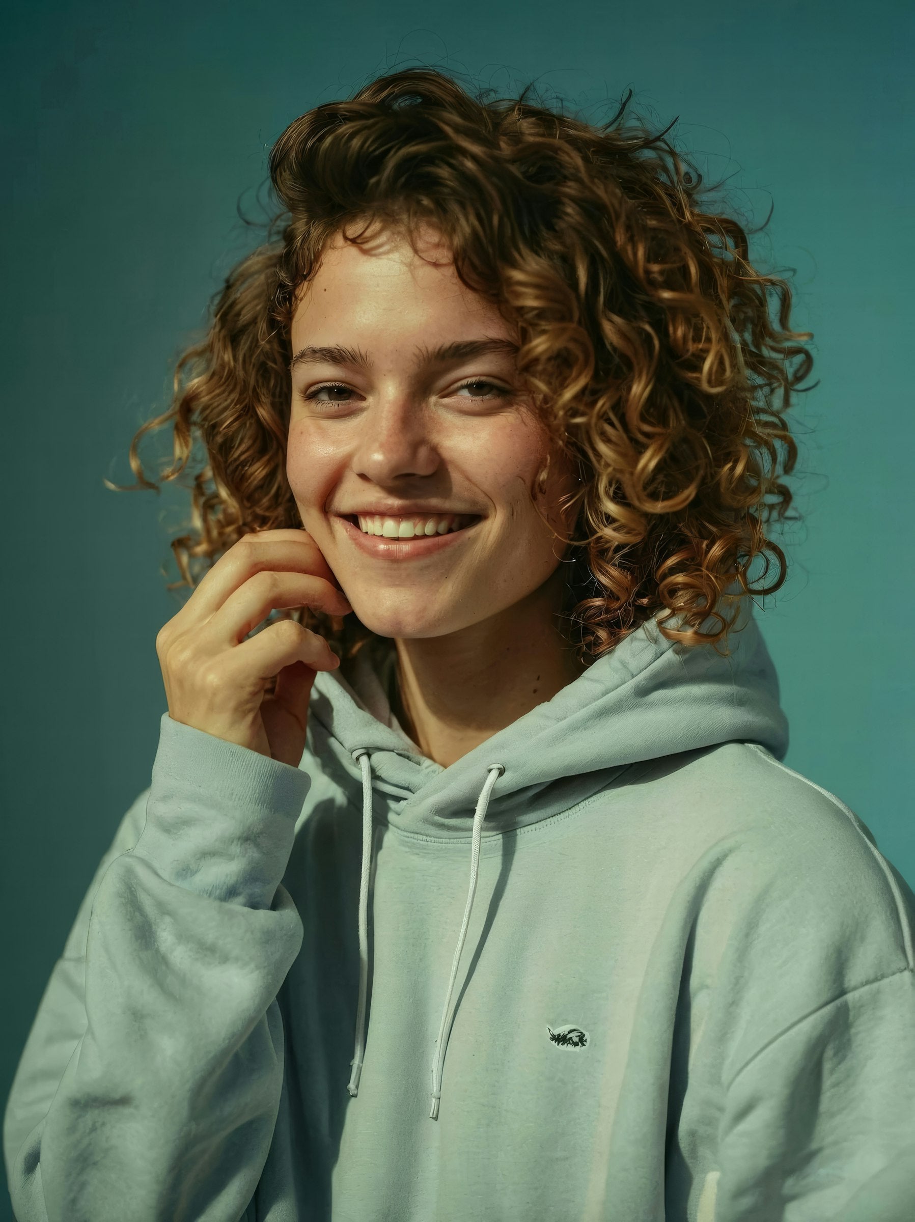 Smiling Woman in Hoodie