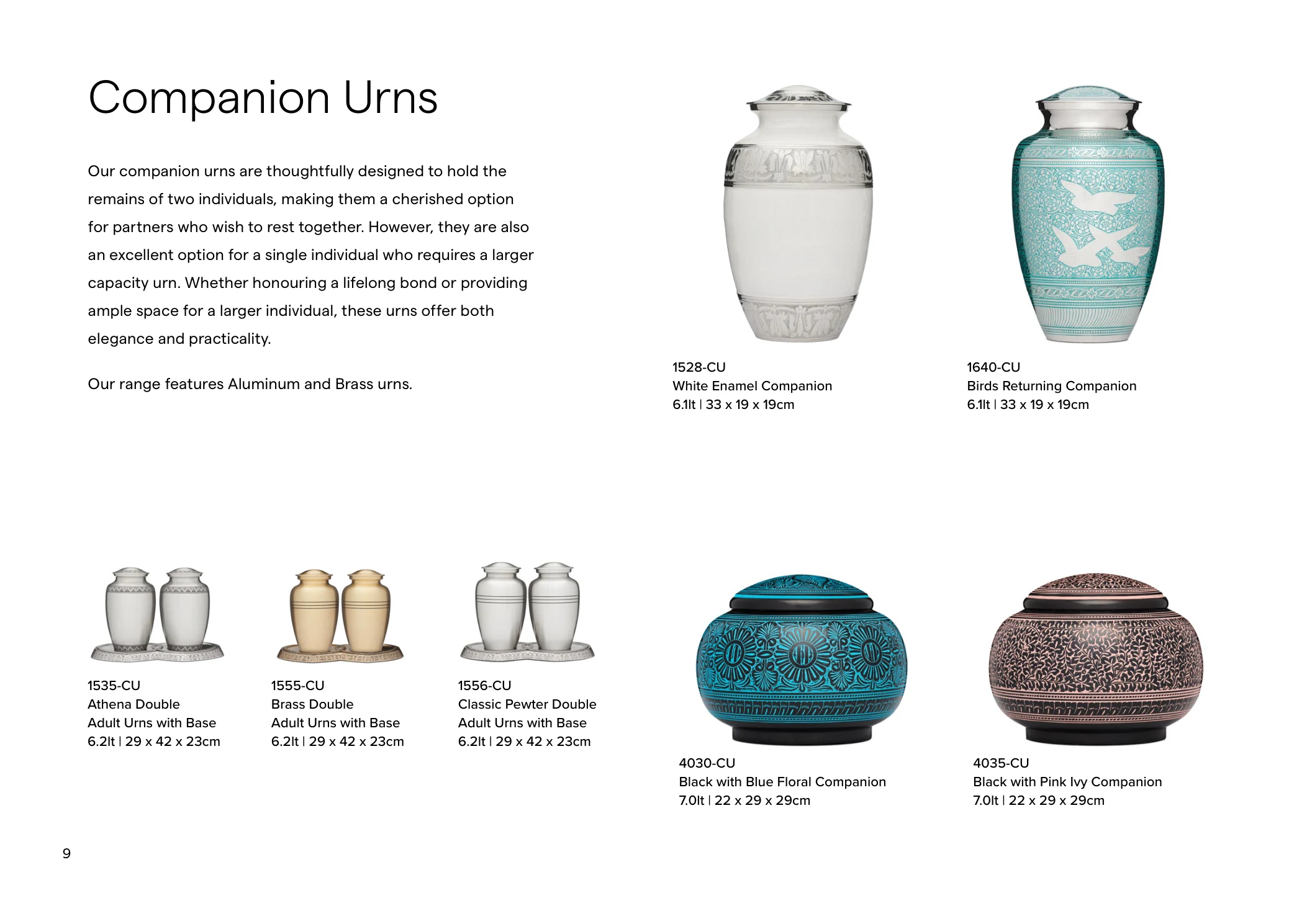 Companion Urns – product details and codes