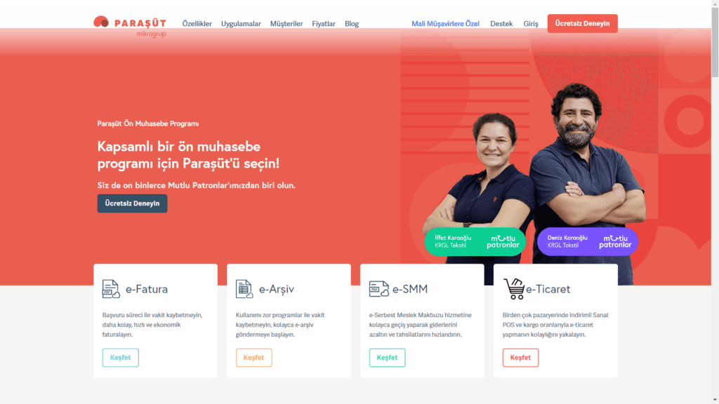 paraşüt, e-ticaret, e-fatura, ön muhasebe