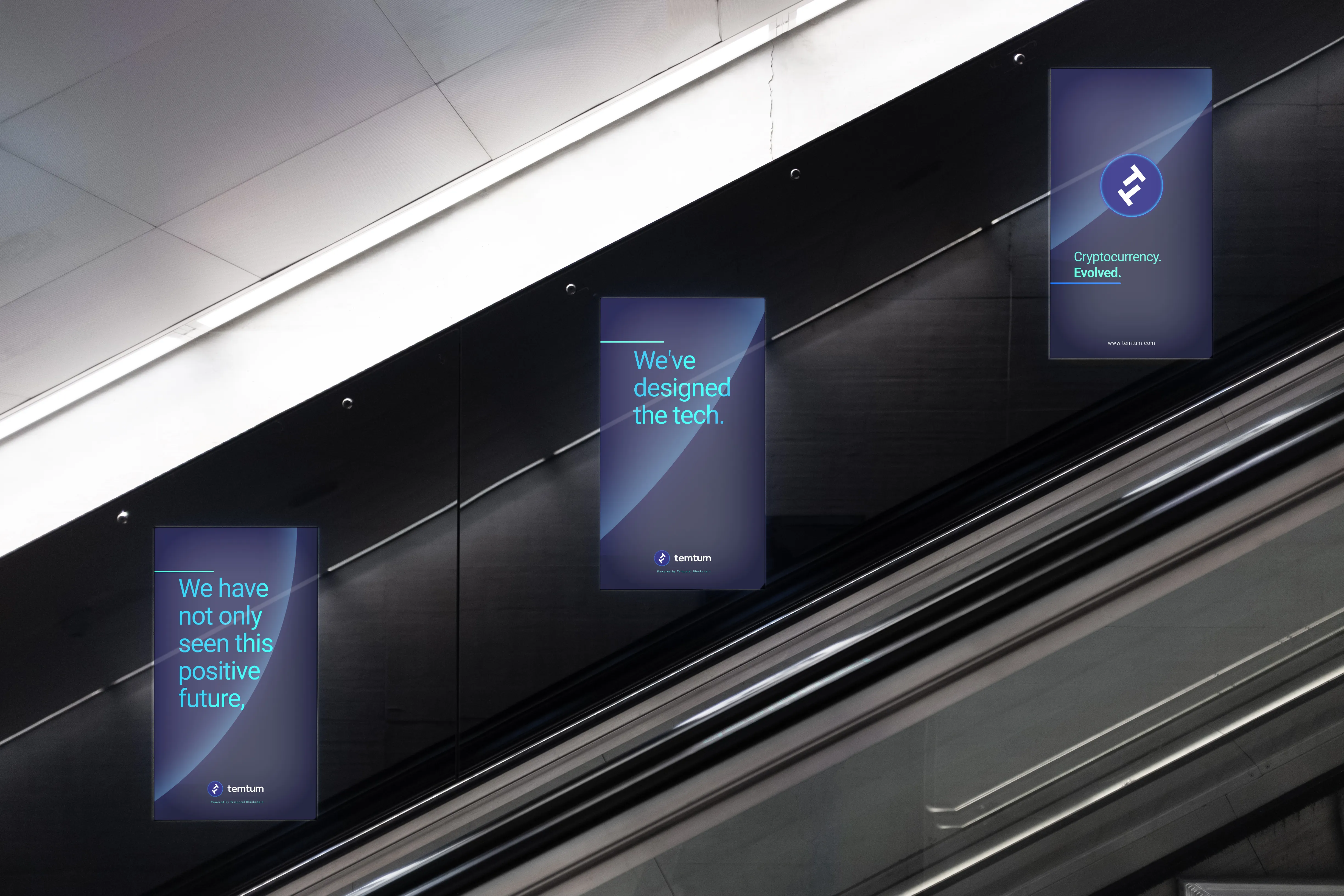 Temtum branding Cryptocurrency subway escalator 3 ads
