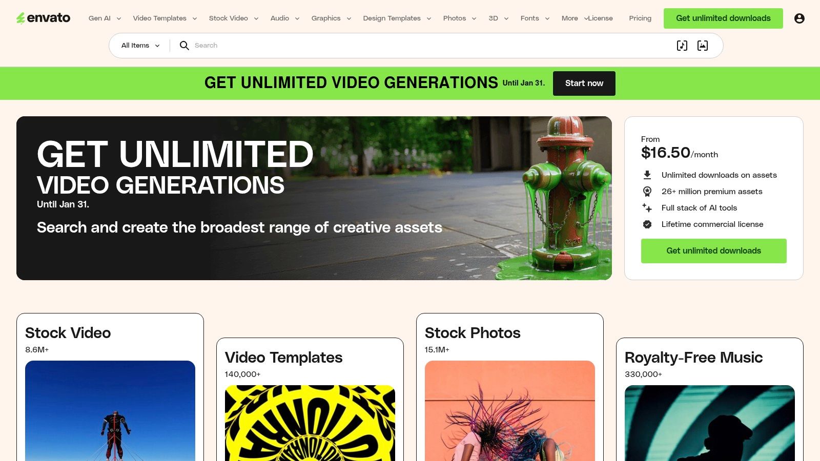Envato Elements interface showcasing its vast library of creative assets