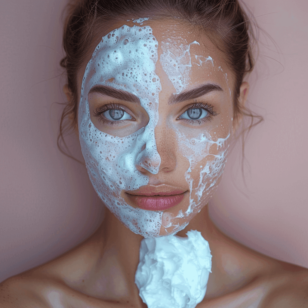Profesjonalne oczyszczanie twarzy z użyciem pianki, zabieg pielęgnacyjny.