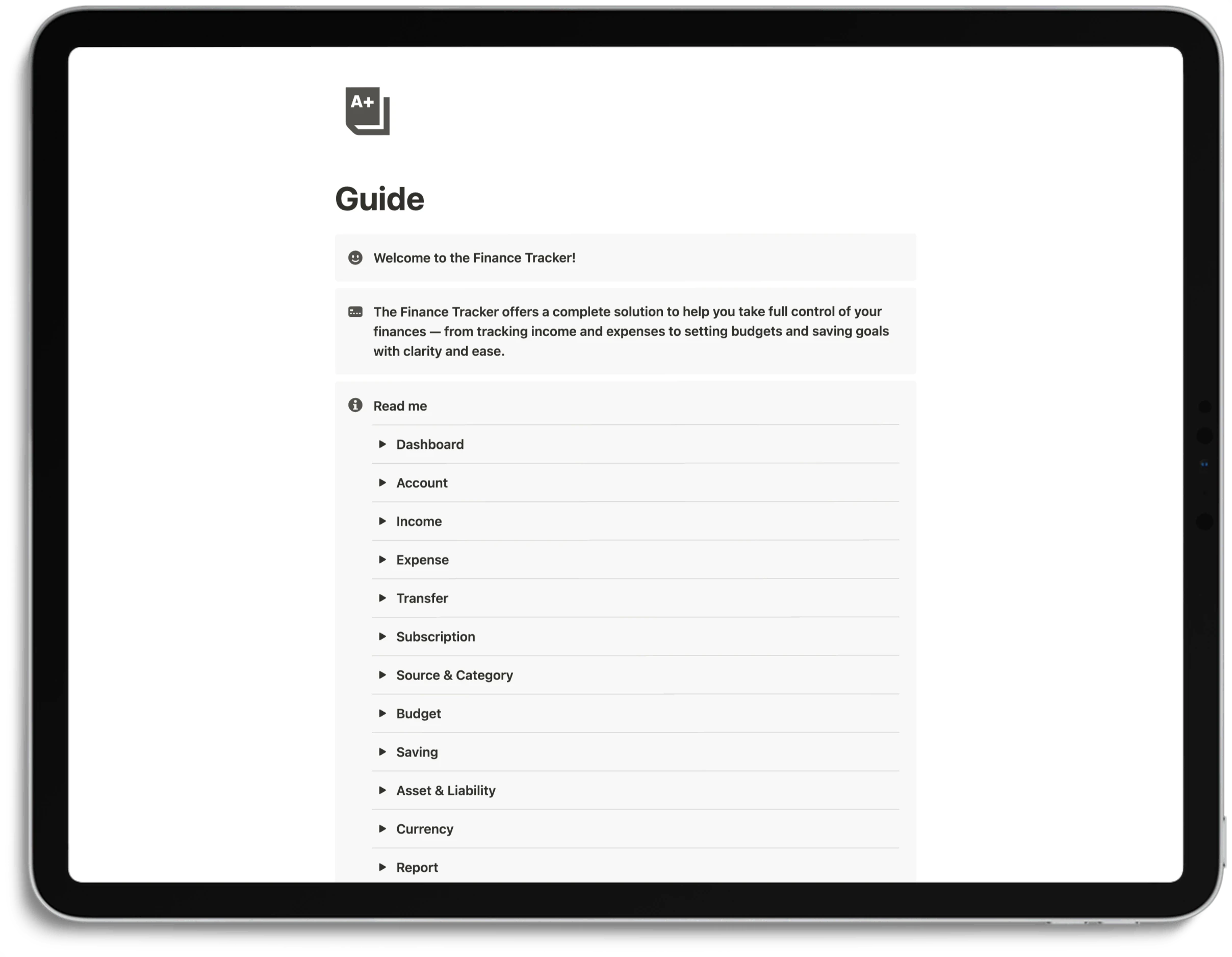 Notion Finance Tracker - Guide