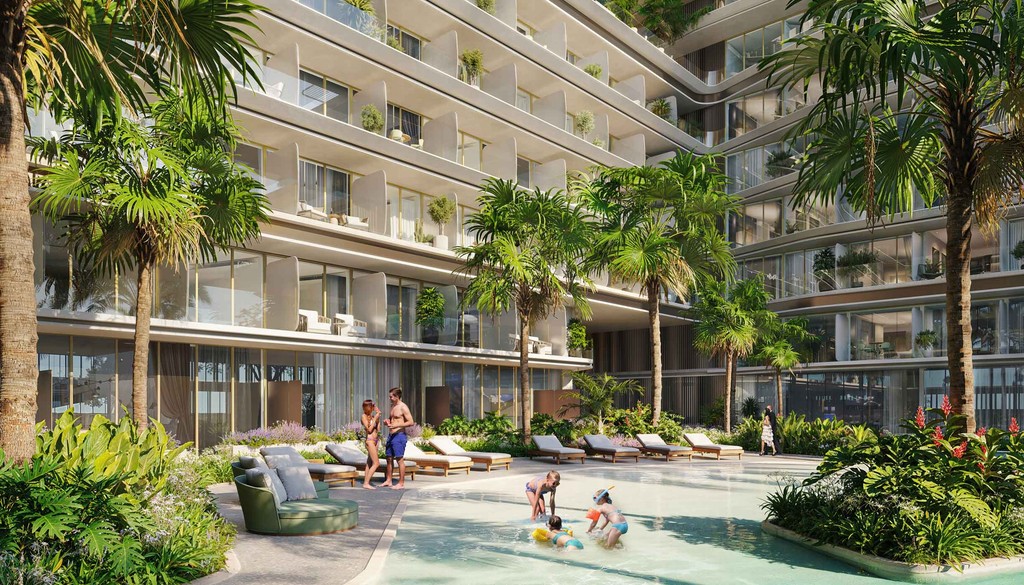 Artistic rendering of Palazzo Tissoli, a new apartment complex in Surfers Paradise, emphasizing its sleek architectural style.