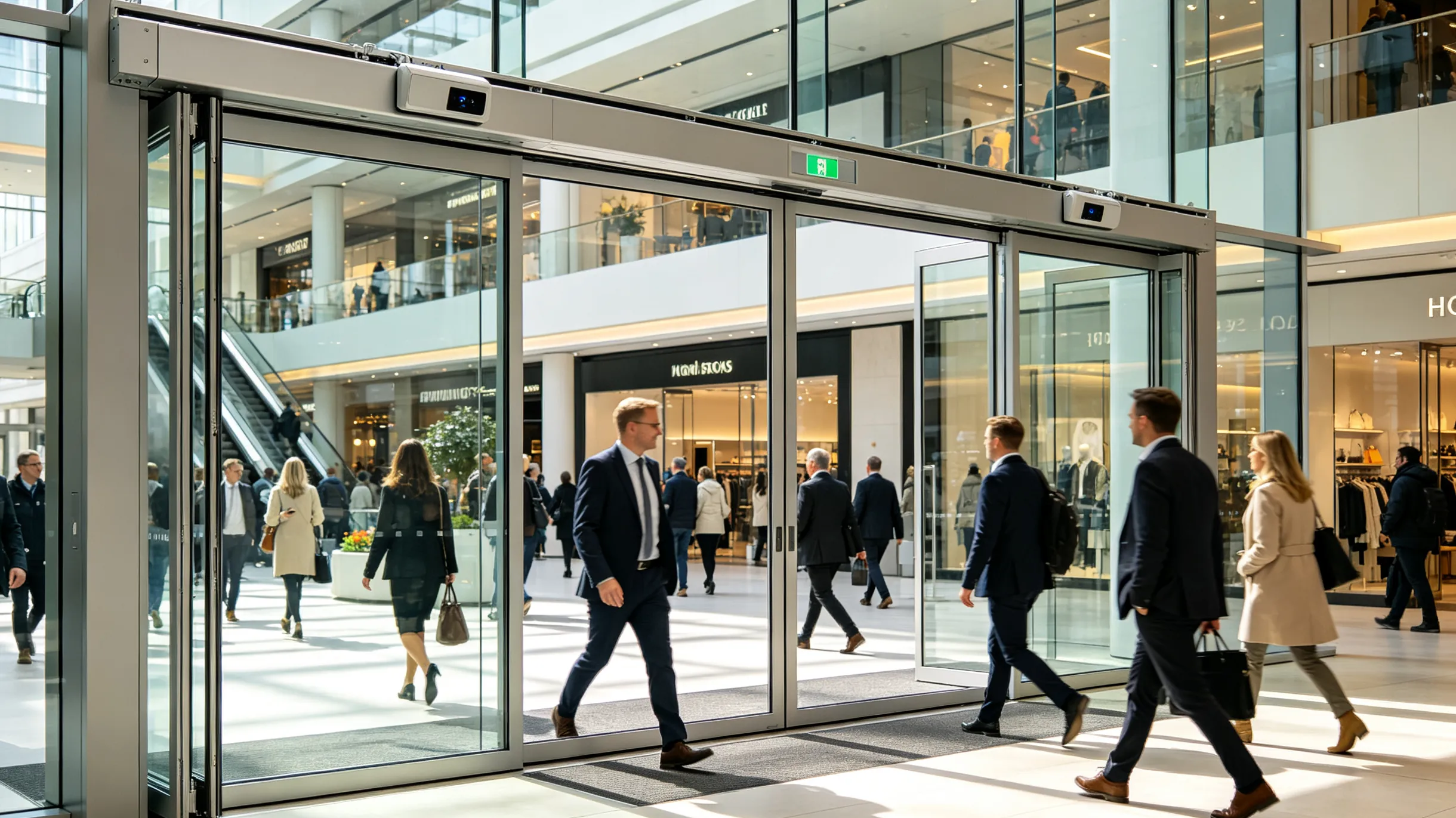 Automatic sliding door operator used in a commercial entrance