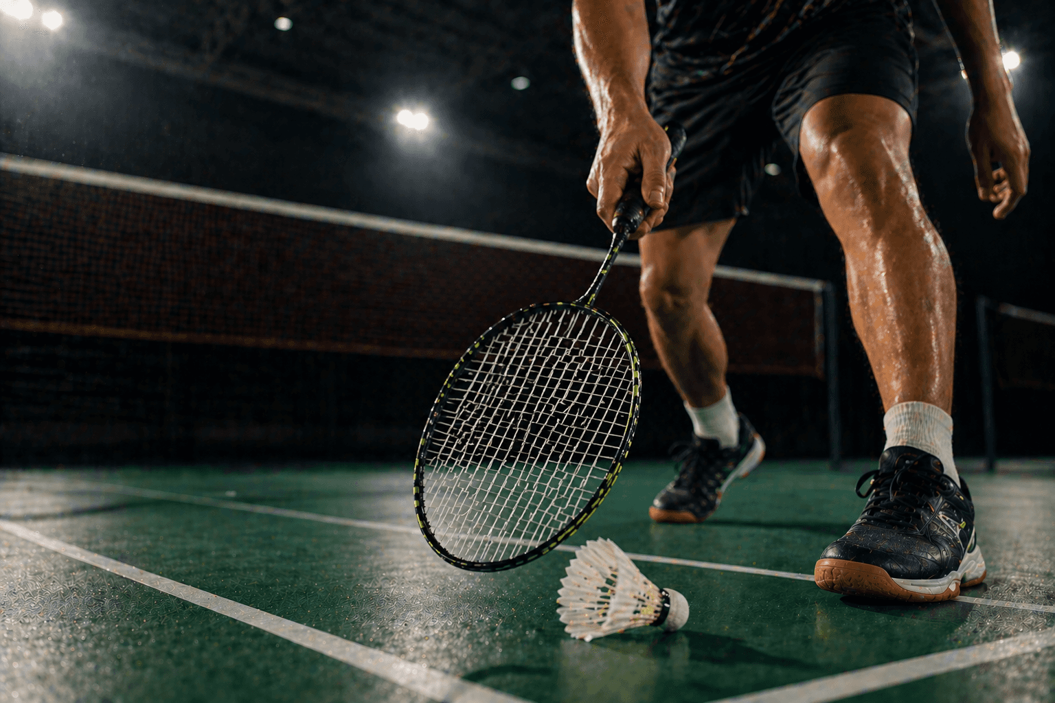 a tennis racket and ball on a tennis court