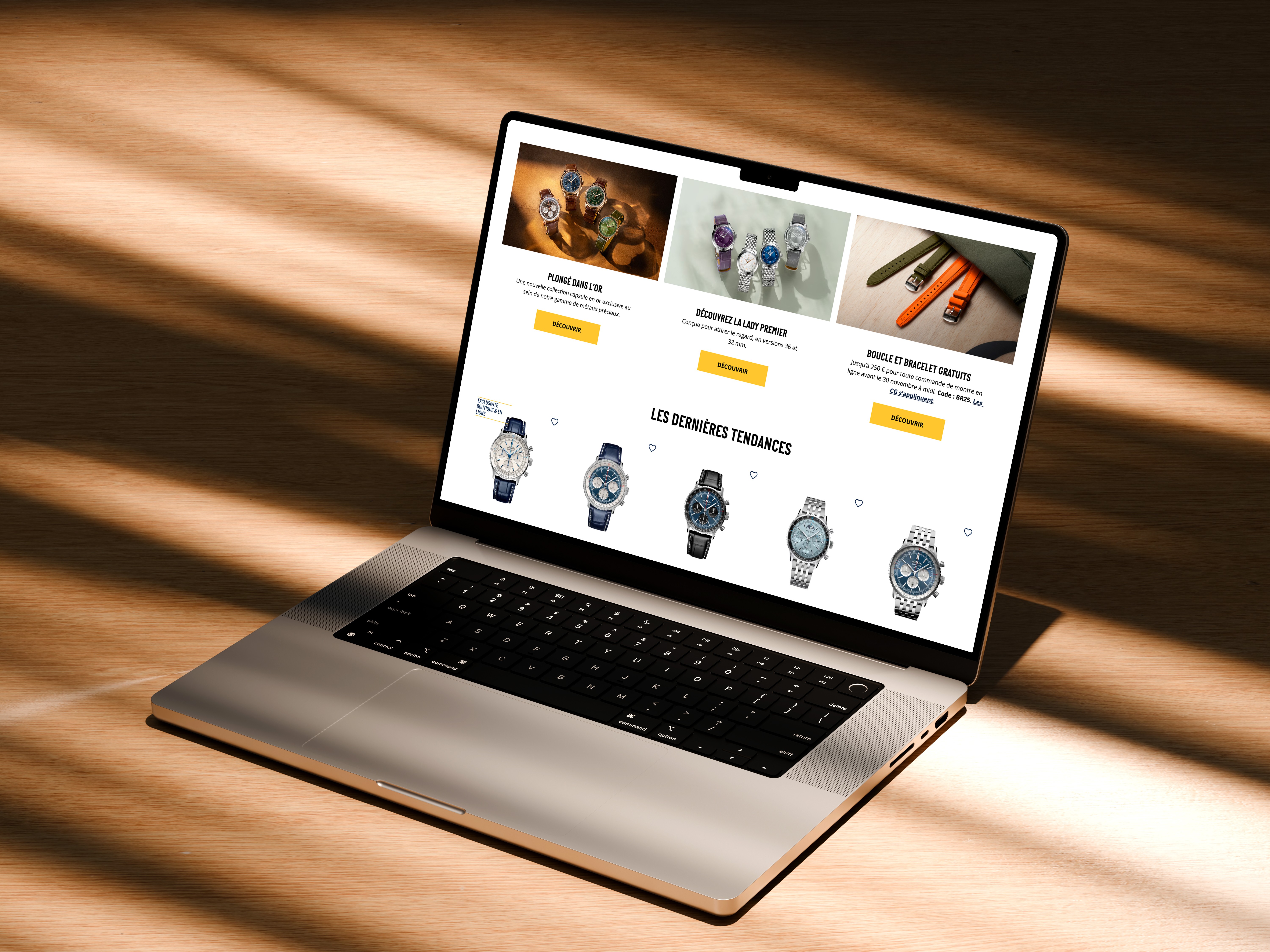 Ordinateur avec page e commerce du site Breitling UX UI