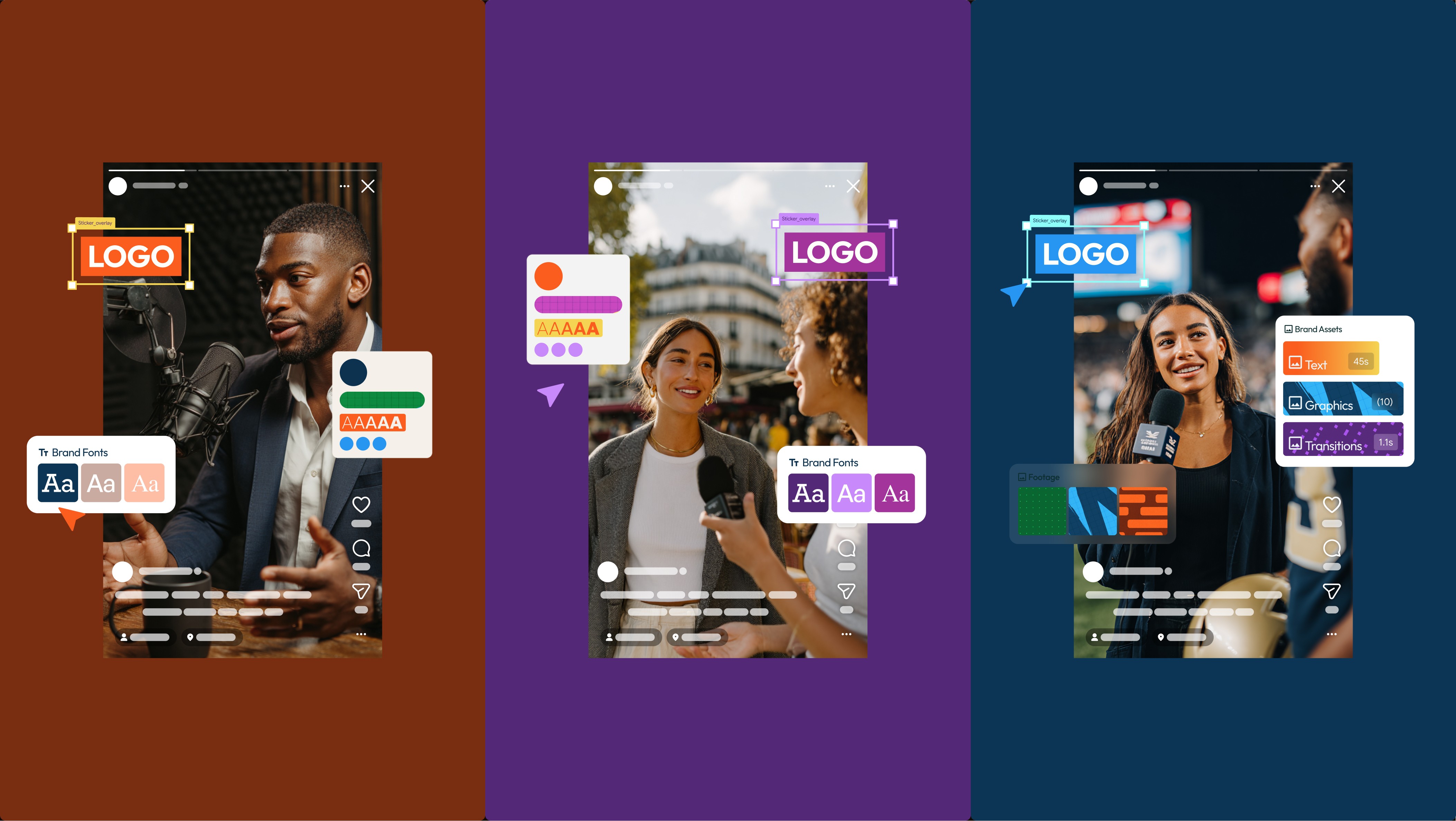 Brand guidelines implementation social media platform design system color fonts templates content creation workflow Enterprise social media management branded content creation platform team collaboration tool video editing software AI-powered content creation social media branding tool sports entertainment platform interface design workflow