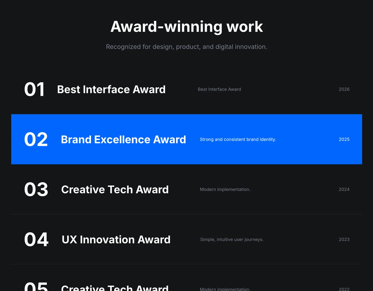Framer Dark Award Section - Frameblox UI